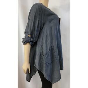 CATWALK STUDIO Navy Ramie Lagenlook Boho Artwear Women's Tunic Size S #A